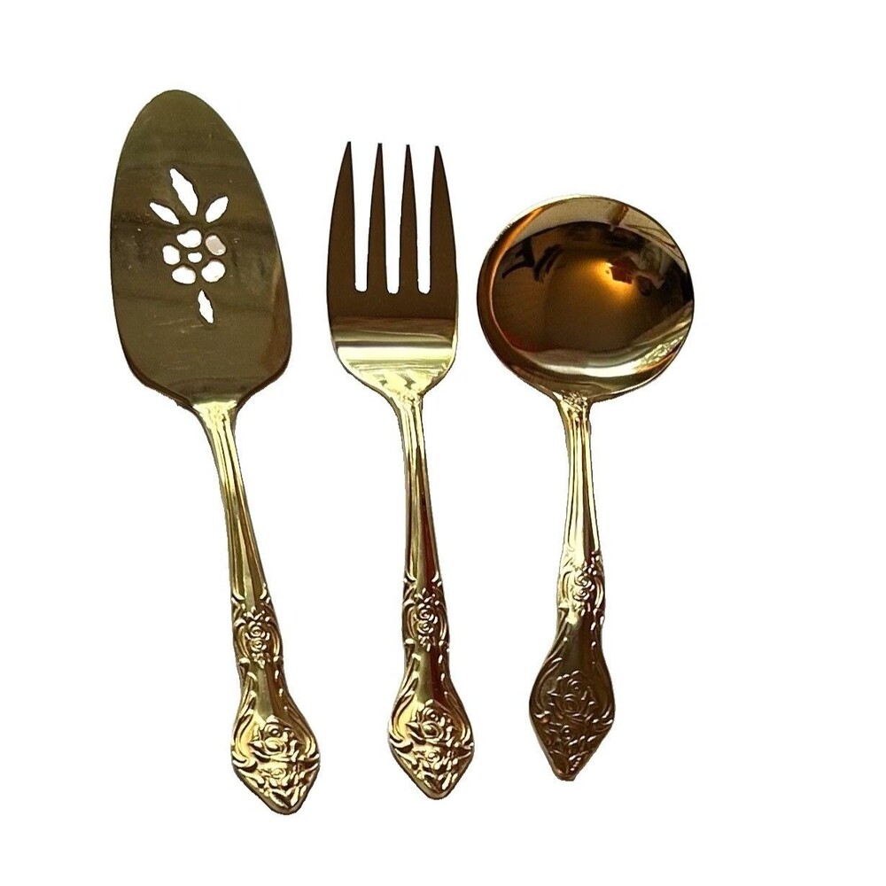 Lifetime Cutlery Gold Electroplate Stainless Japan 3 Serving Pieces
